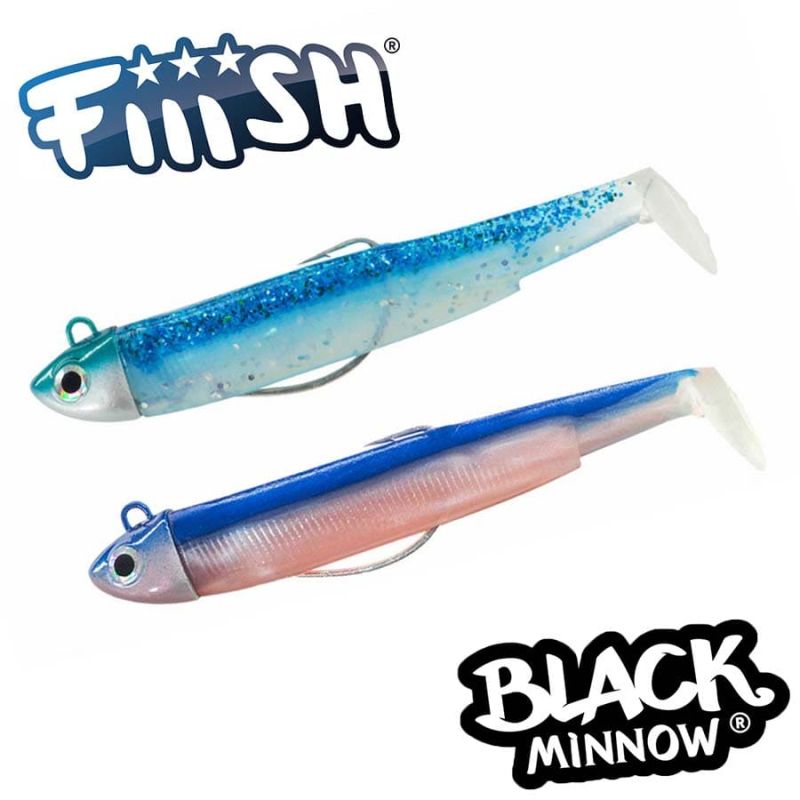 Fiiish Black Minnow No3 Double Combo: 2 Jig Heads 18g + 2 Lure Bodies 12cm - Blue Lagoon - Blue/Pink + Rattles