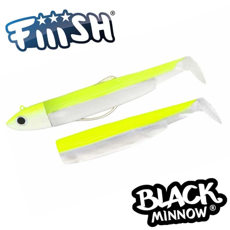 Fiiish Black Minnow No3 Combo: Jig Head 25g + 2 Lure Bodies 12cm - Fluo Yellow