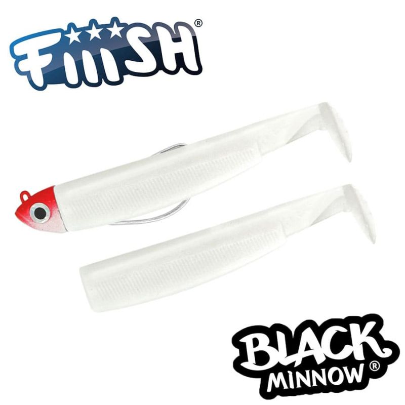 Fiiish Black Minnow No3 Combo: Jig Head 12g Red + 2 Lure Bodies 12cm - White