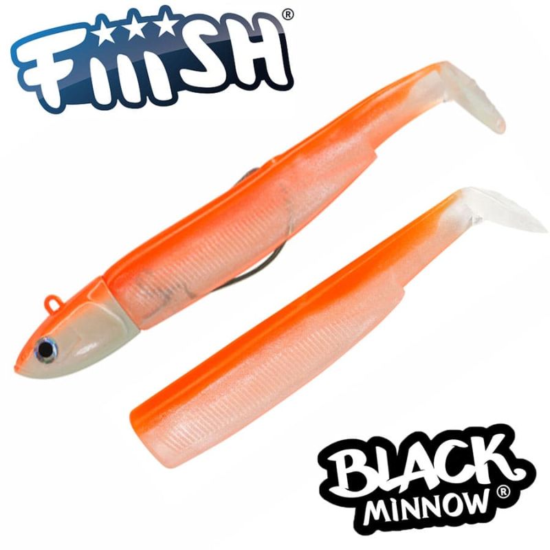 Fiiish Black Minnow No4 Combo: Jig Head 60g + 2 Lure Bodies 14cm - Orange Fluo