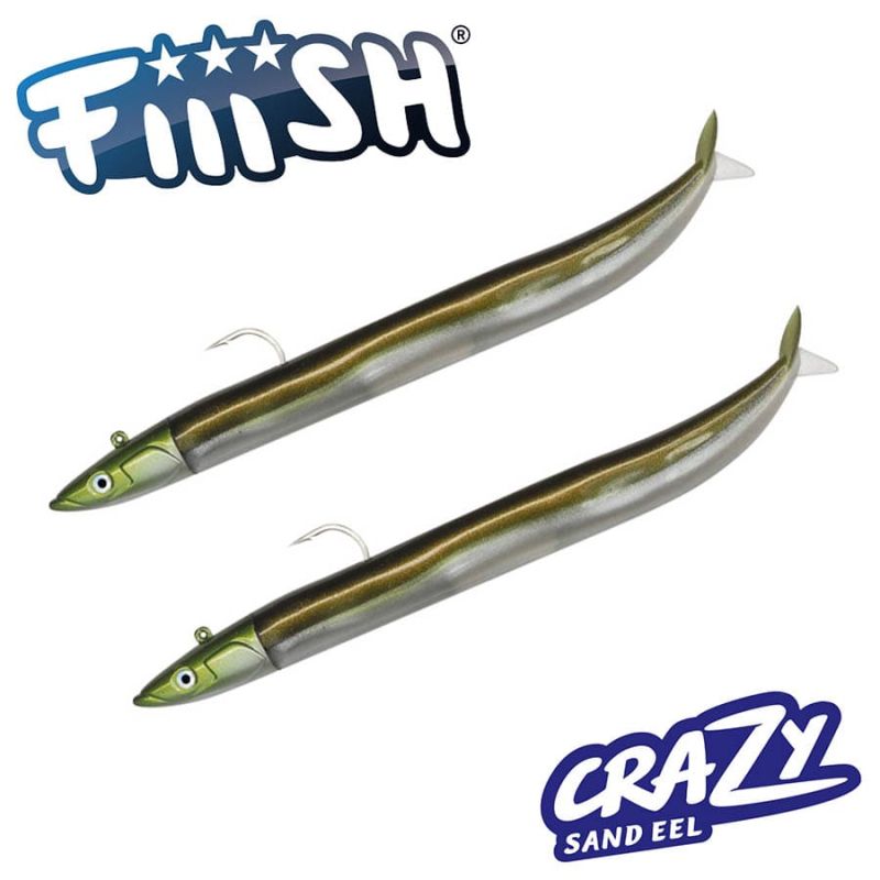 Fiiish Crazy sand eel No1 Double Combo: 2 Jig Heads 10g + 2 Lure Bodies 10cm - Kaki