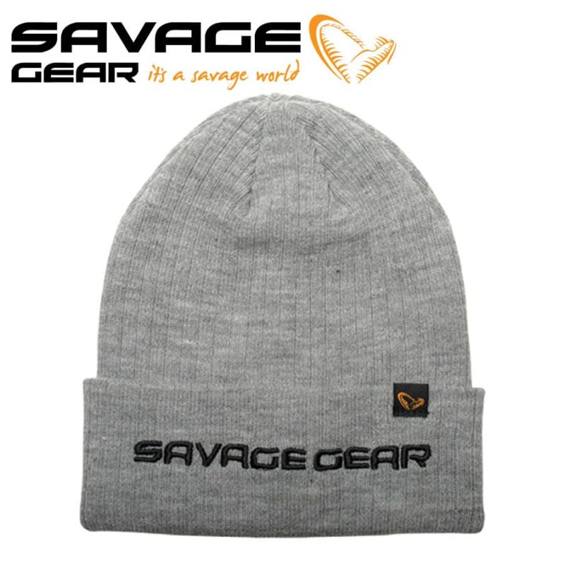 Savage Gear Logo Beanie One Size Rock Black White Strick Winter Mütze 73739 