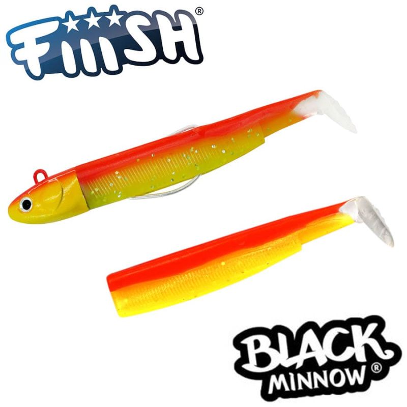 Fiiish Black Minnow No3 Combo: Jig Head 37g + 2 Lure Bodies 12cm - Mango Juice
