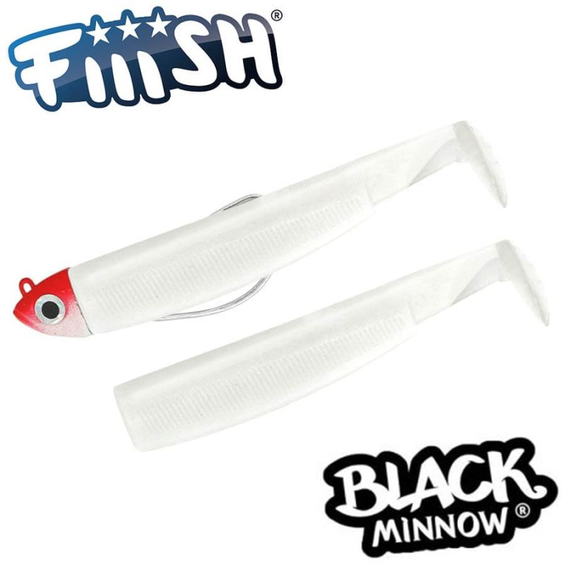 Fiiish Black Minnow No2 Combo: Jig Head Red 5g + 2 Lure Bodies 9cm - White