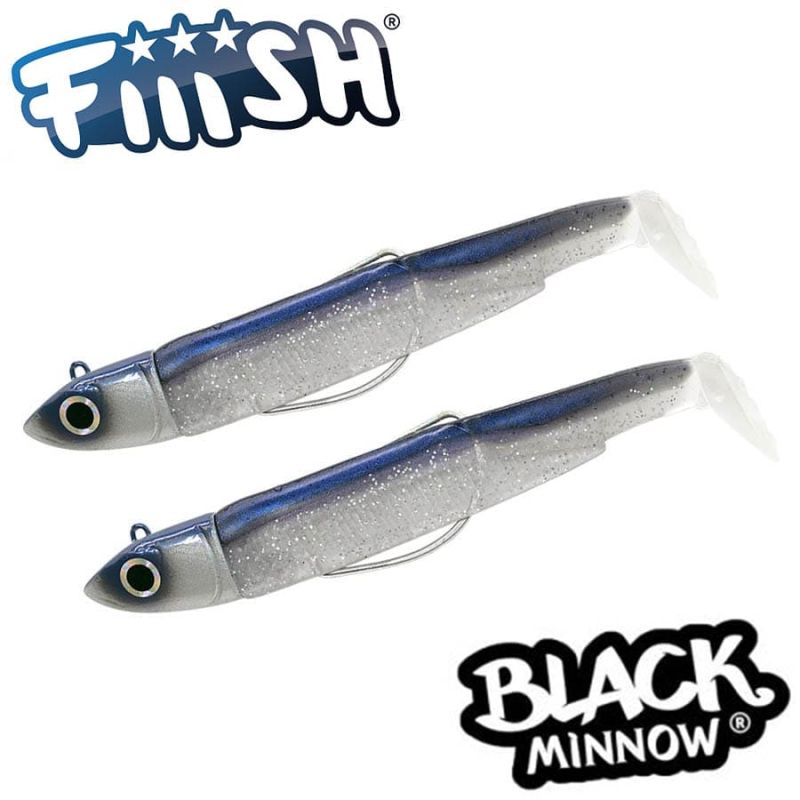 Fiiish Black Minnow No2 Double Combo: 2 Jig Heads 10g + 2 Lure Bodies 9cm - Blue/Electic Blue